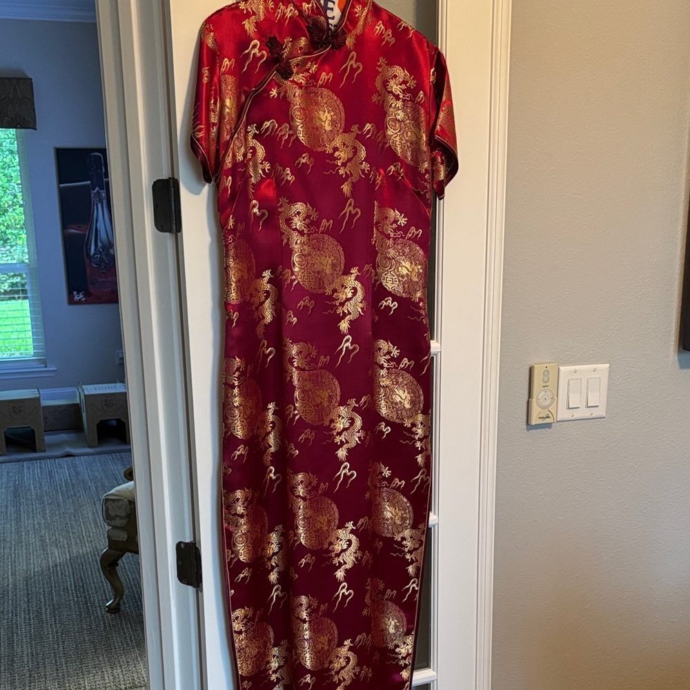 Elegant Red and Gold Cheongsam Dress